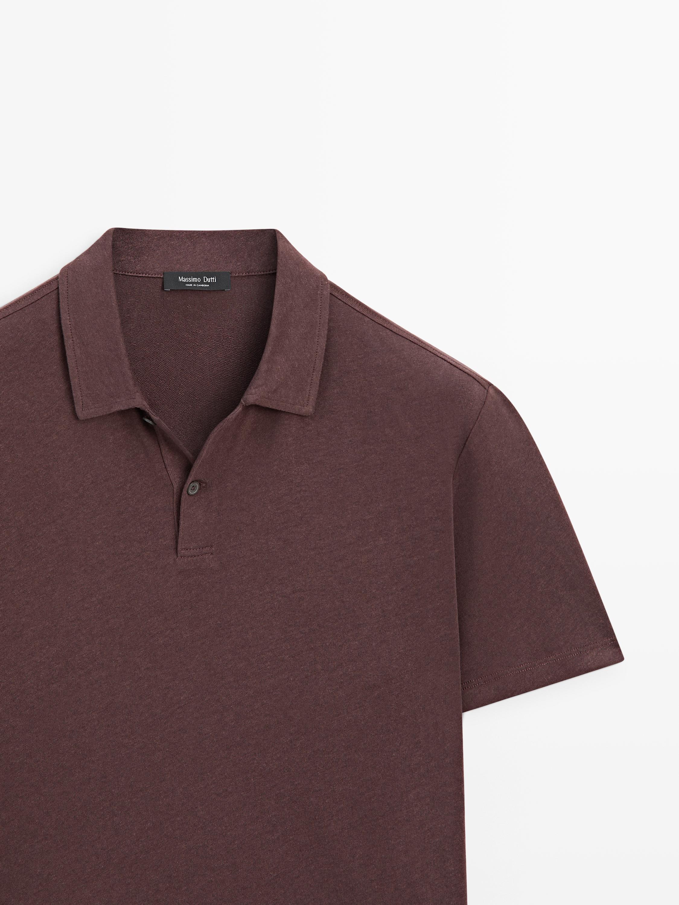 Linen and cotton short sleeve polo shirt